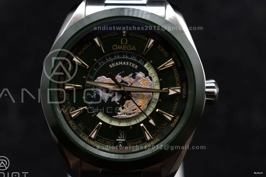Edition Green Terra Aqua Clone Super 1:1 GMT Best Worldtimer SS on Bracelet A8938 VSF 43mm Ceramic 0112